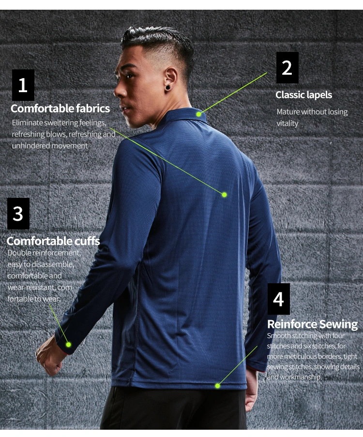 Wholesale 100% Polyester Golf Shirt Men Sports Wear Breathable Long Sleeve Polo Shirts