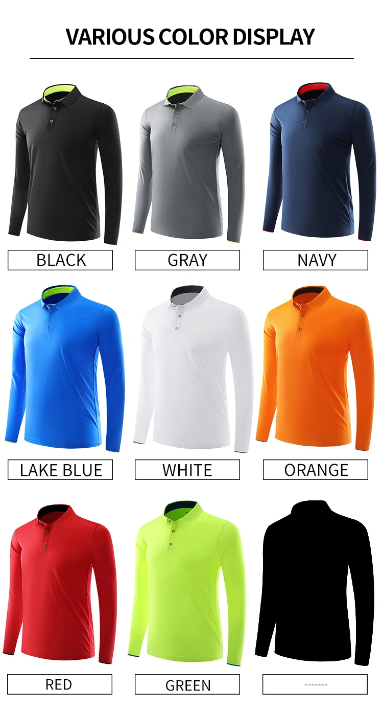 Wholesale 100% Polyester Golf Shirt Men Sports Wear Breathable Long Sleeve Polo Shirts