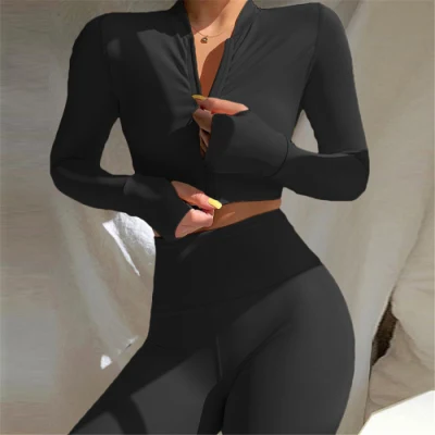 卸売女性のジム服ランニング通気性シームレススポーツファッションカジュアルジッパー長袖ヨガセット