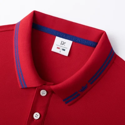 カスタムコットンゴルフポロTシャツ、赤い刺繍、コーポレートスポーツクラウンロゴ、ポリエステル、作業服、カスタム紳士服